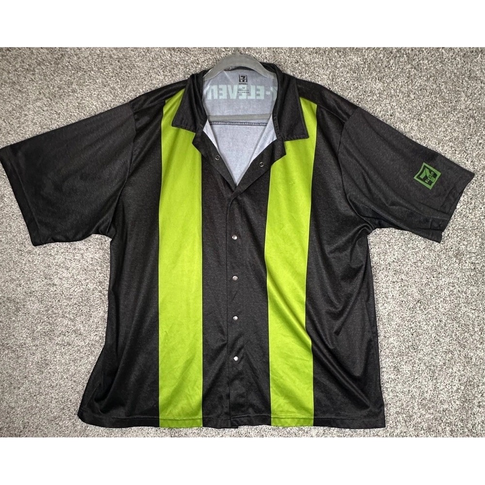 7 Eleven‎ Button Up Shirt Size 3XL Black Green Short Sleeves Workwear Uniform